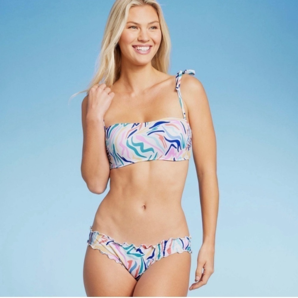 Shade & Shore‎ 38D multi color watercolor bra size toe strap bandeau swim top